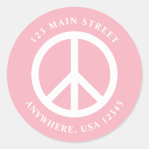 Adesivo Rótulo de Endereço Rosa Retro Sinal de Paz