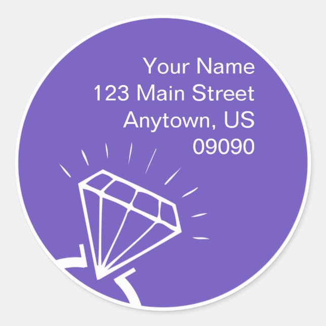 Adesivo Rótulo de Endereço Silhueta de Anel Diamante (Roxo (Frente)