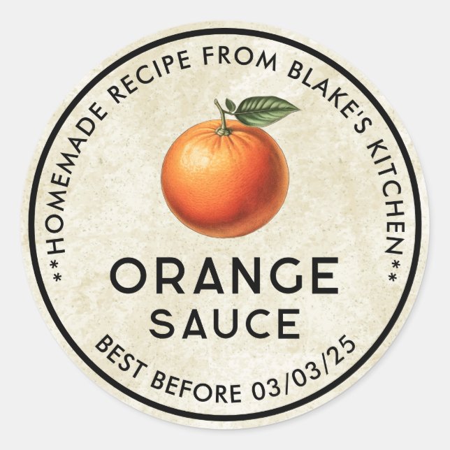 Adesivo Rótulo de enlatamento de molho de laranja caseiro (Frente)