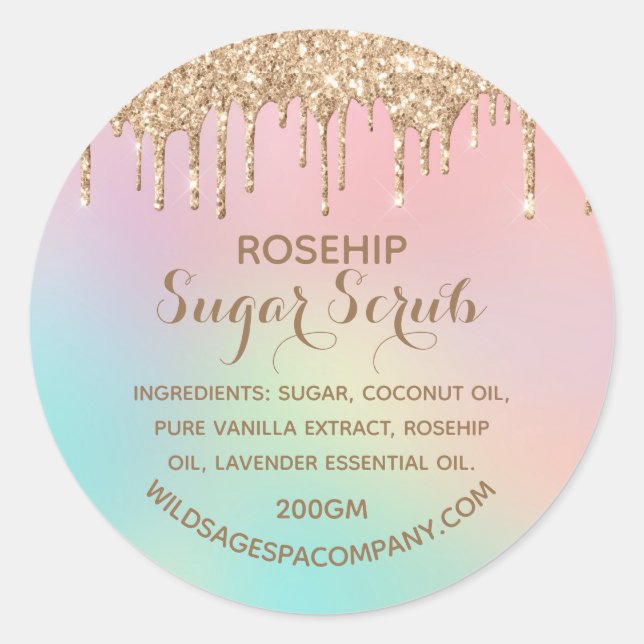 Adesivo Rótulo de Esfoliante de Açúcar com Glitter Dourado (Frente)