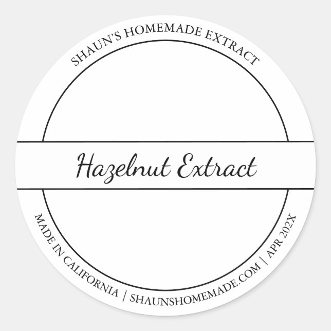 Adesivo Rótulo de Extrato de avelã preto e branco (Frente)