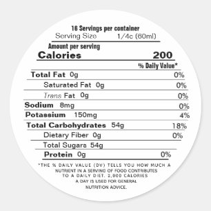 Adesivo Rótulo de Fatos Nutricionais Circulares do Xarope