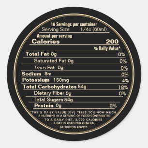 Adesivo Rótulo de Fatos Nutricionais Grandes de Xarope de
