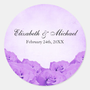Adesivo Rótulo de Favor do Casamento Rosa Roxo da Vintage