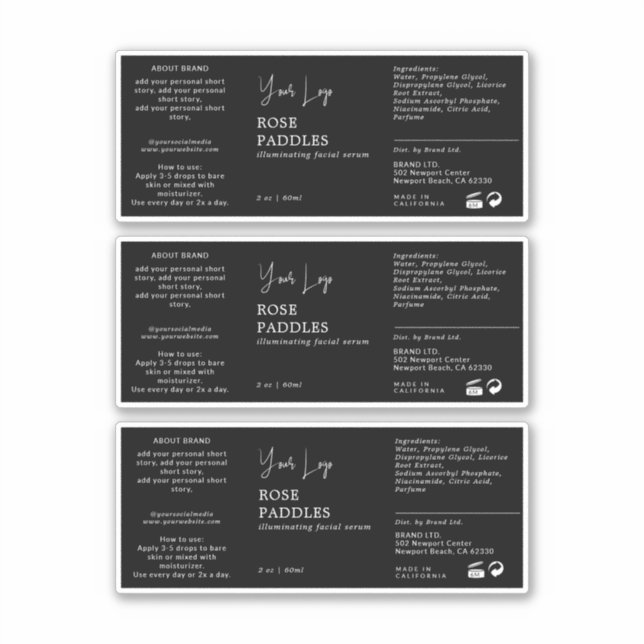 Adesivo Rótulo de Frasco de Dropper Cosmético (Frente)