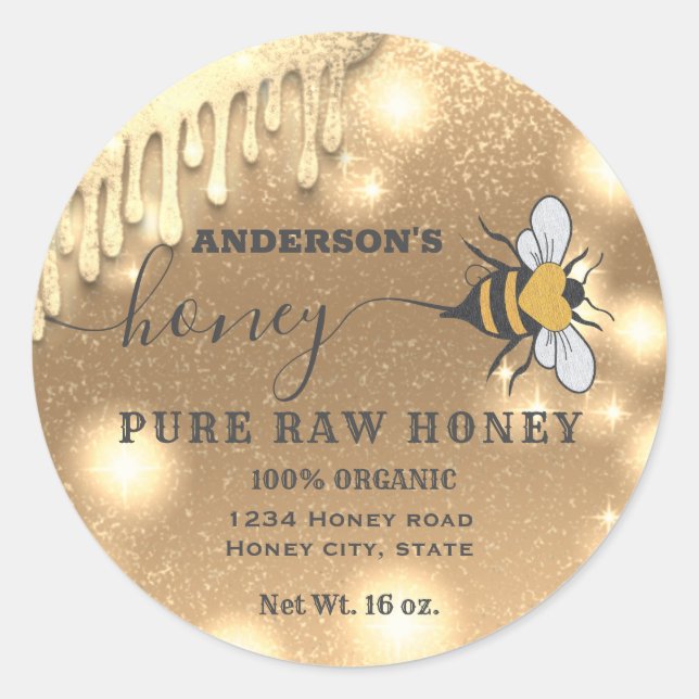 Adesivo Rótulo de frasco de mel com guião de abelhas (Frente)