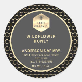 Adesivo Rótulo de frasco de mel de abelha de ouro moderno