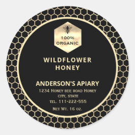 Adesivo Rótulo de frasco de mel de abelha de ouro moderno