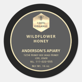Adesivo Rótulo de frasco de mel de abelha de ouro moderno