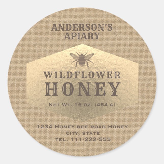 Adesivo Rótulo de frasco de mel de abelha em ouro de linha (Frente)