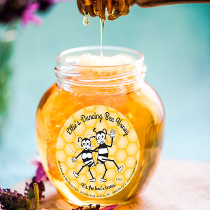 Adesivo Rótulo de frasco redondo de mel de abelhas dançant