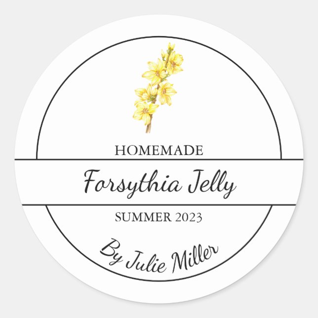 Adesivo Rótulo de Geleia Caseira de Forsythia Simples (Frente)
