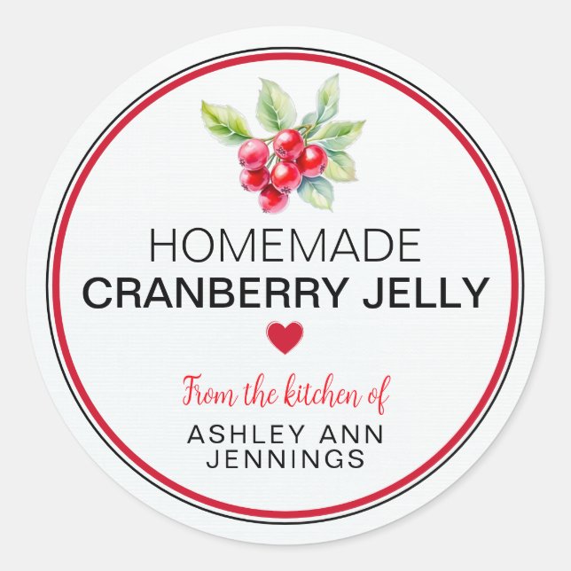 Adesivo Rótulo de Geleia de Cranberry Caseira | Enlatament (Frente)