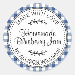 Adesivo Rótulo de Geleia de Mirtilo Caseira Xadrez Azul