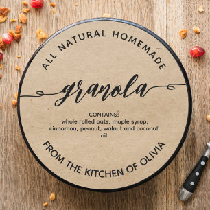 Adesivo Rótulo de Granola Caseira em Script Rústico Kraft