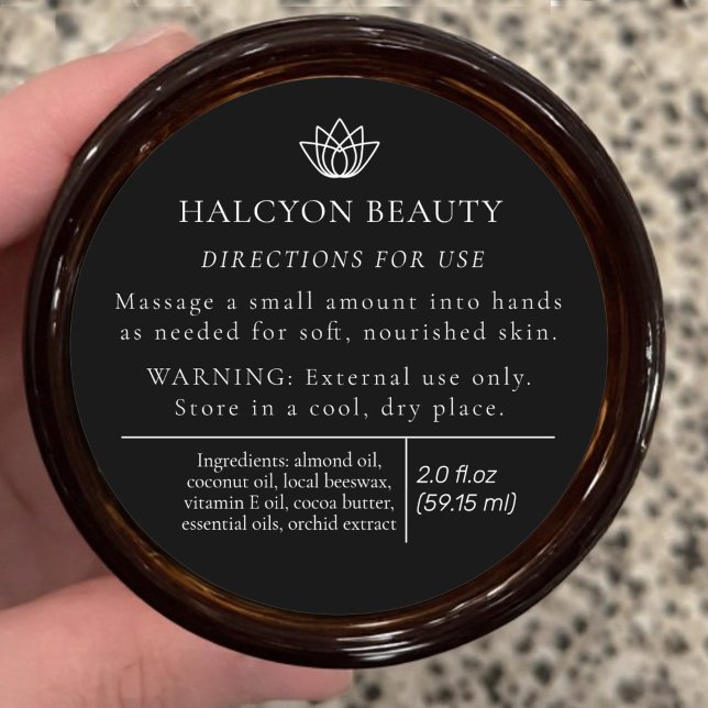 Adesivo Rótulo de ingrediente de produto de beleza preto (Criador carregado)