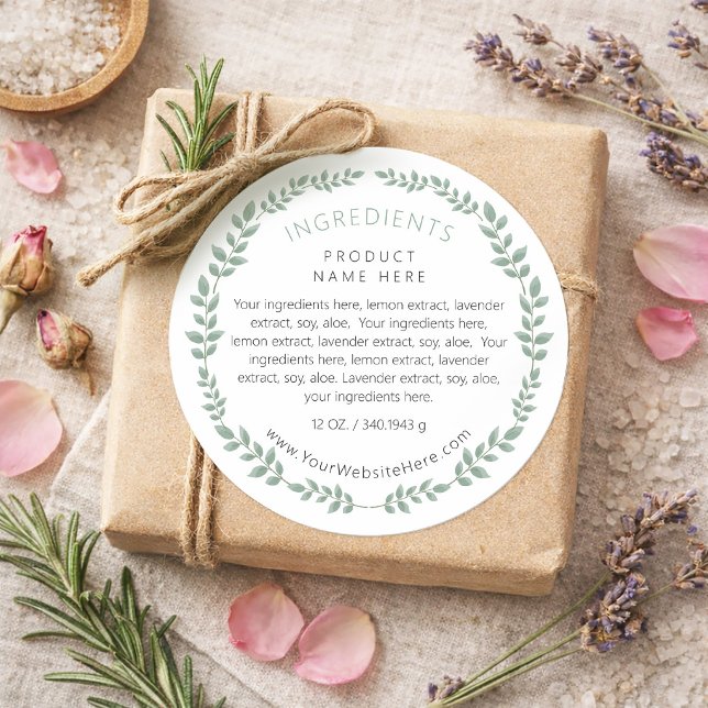 Adesivo Rótulo de Ingredientes de Coroa de Verdura Moderna (Simple Modern Greenery Wreath Ingredients Label)