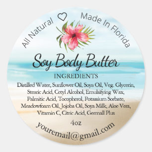 Adesivo Rótulo de Ingredientes de Hibiscus Round de Praia