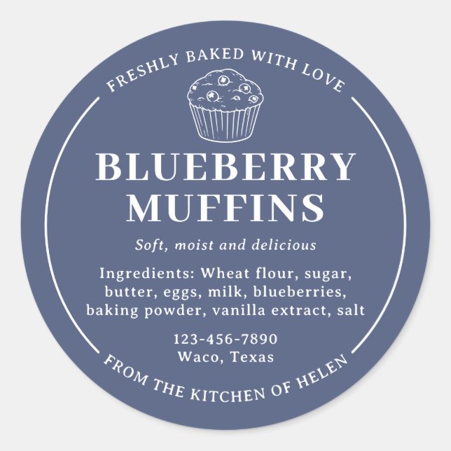Adesivo Rótulo de Ingredientes de Muffins de Mirtilo Azul- (Frente)