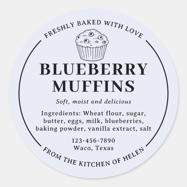 Adesivo Rótulo de Ingredientes de Padaria de Blueberry Muf (Frente)