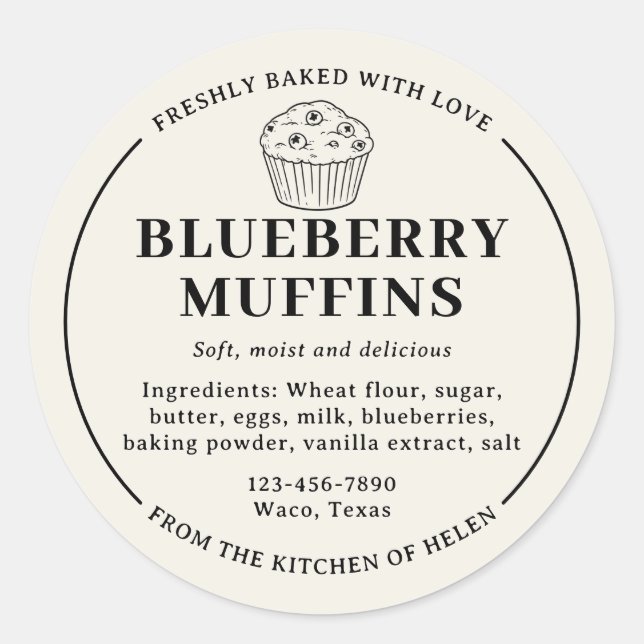 Adesivo Rótulo de Ingredientes de Padaria de Muffins de Mi (Frente)
