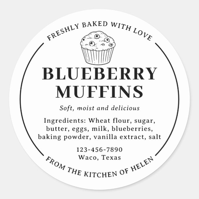 Adesivo Rótulo de Ingredientes de Padaria de Muffins de Mi (Frente)