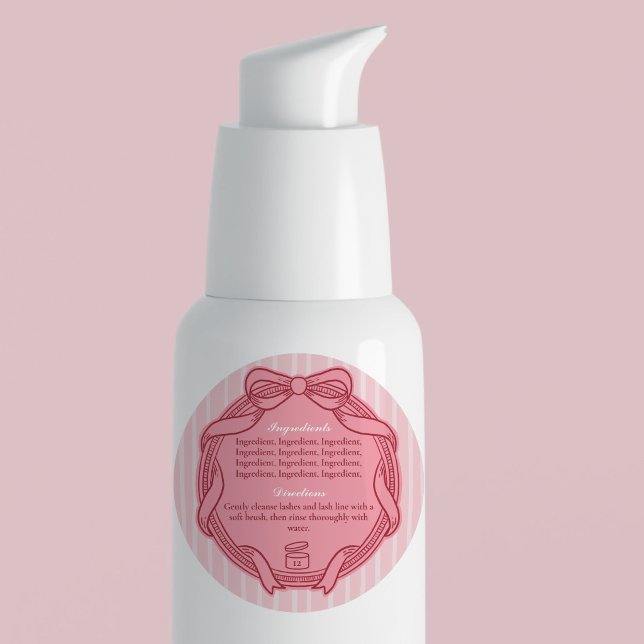 Adesivo Rótulo de Ingredientes e Instruções de Moldura com (Pink Bow Frame Ingredients & Directions Label)