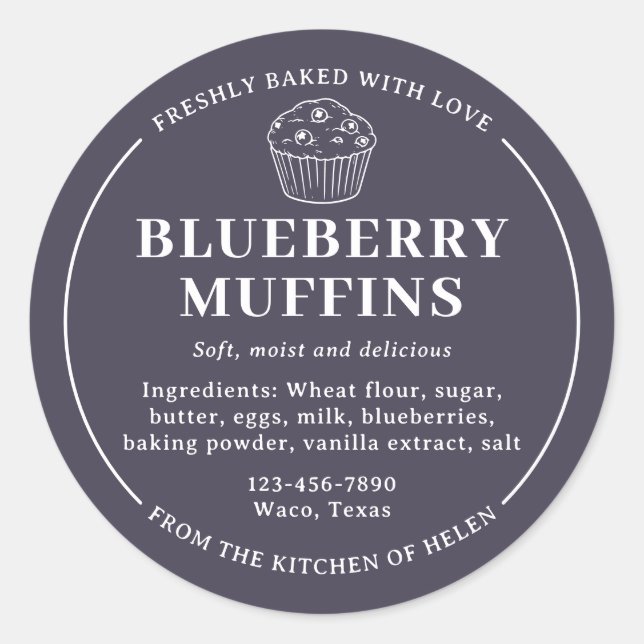 Adesivo Rótulo de Ingredientes para Muffins de Mirtilo Pur (Frente)