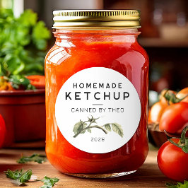 Adesivo Rótulo de Ketchup de Tomate com folha de tomate em