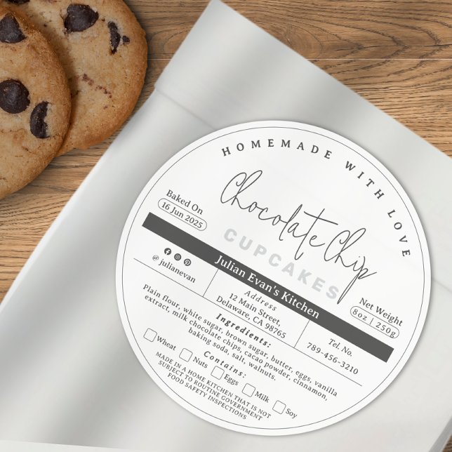 Adesivo Rótulo de Lei de Comida de Algodão Limpo Simples (Simple Clean Homemade Cottage Food Law Label)