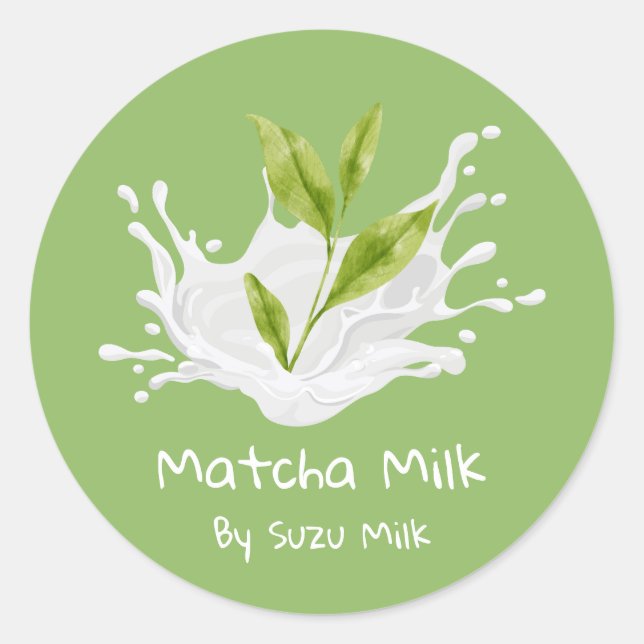 Adesivo Rótulo de Leite de Chá Verde Matcha Fofo Simples (Frente)