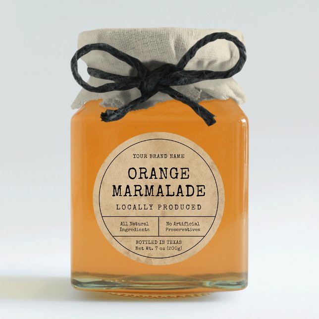 Adesivo Rótulo de Lid do Emperramento de Preservação Peque (Rustic brown paper effect round preserve jar labels with vintage fonts)