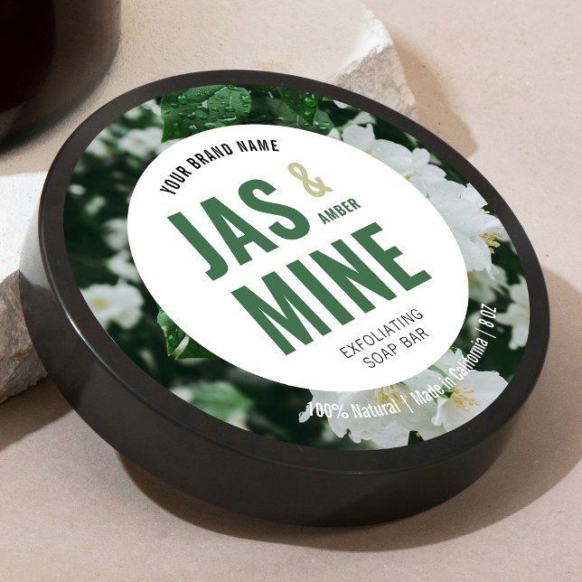 Adesivo Rótulo De Loção De Sabão De Escrupula Moderno Eleg (Round product label with bold type in neutral green with custom photo background)