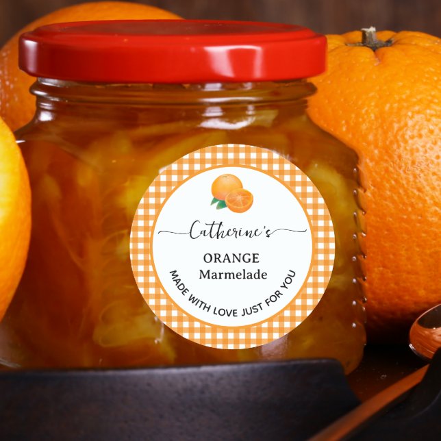Adesivo rótulo de Marmelada de Laranja xadrez gingham case (Criador carregado)