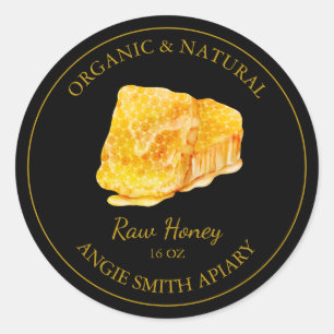Adesivo Rótulo de Mel Bruto Dourado Honeycomb Branco