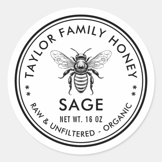 Adesivo Rótulo de mel com abelha de mel (Frente)