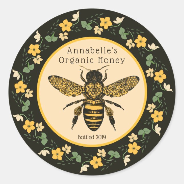Adesivo Rótulo de Mel com Frame Amarelo bonito (Frente)