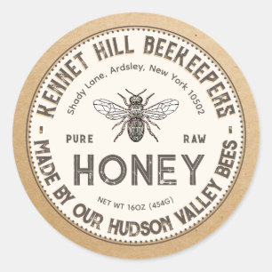 Adesivo Rótulo de Mel Cru Kraft French Bee