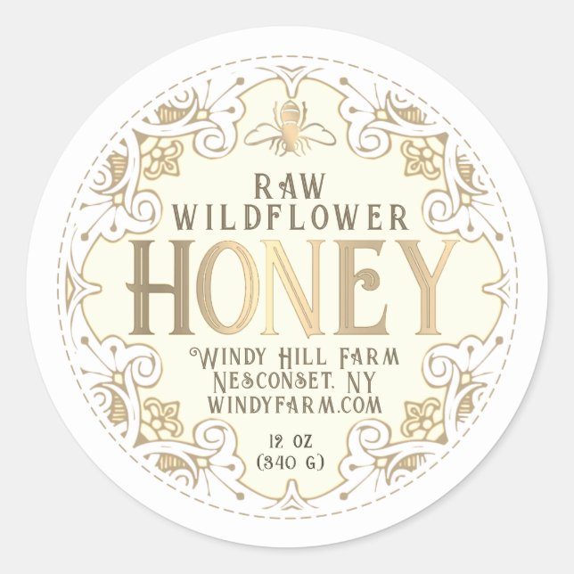 Adesivo Rótulo de Mel da Abelha de Frame Dourado do orname (Frente)