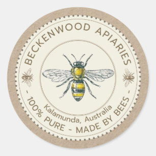 Adesivo Rótulo de Mel de Abelhas Vintage em Kraft Beekeepe