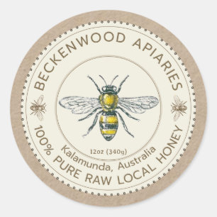 Adesivo Rótulo de Mel de Abelhas Vintage na apicultura pri