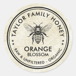 Adesivo Rótulo de mel de laranjeira vintage com abelha mel