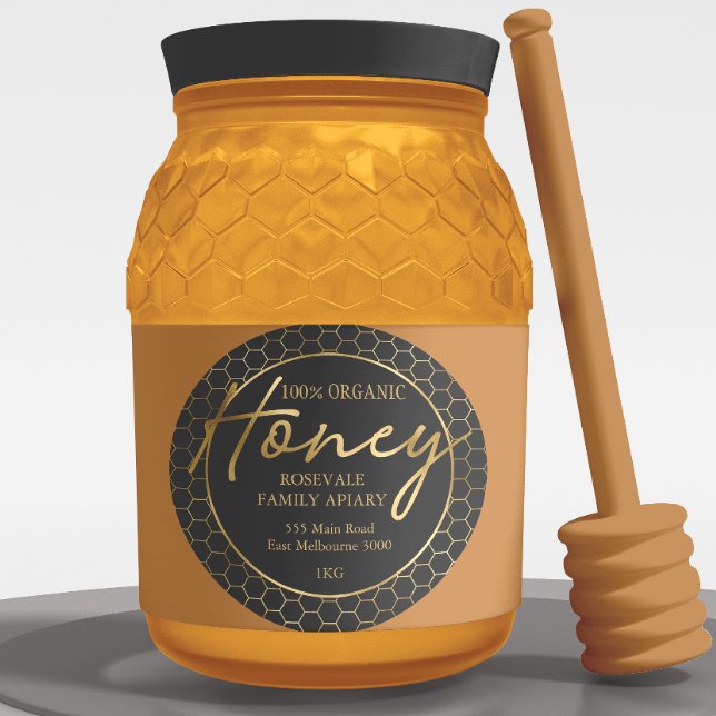 Adesivo Rótulo de Mel de mel com carvão Dourado moderno (Criador carregado)