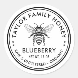 Adesivo Rótulo de mel de mirtilo com abelha melífera