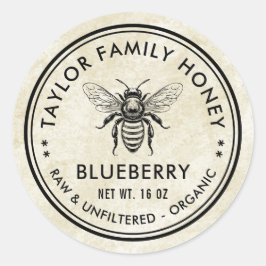 Adesivo Rótulo de mel de mirtilo vintage azul com abelha m