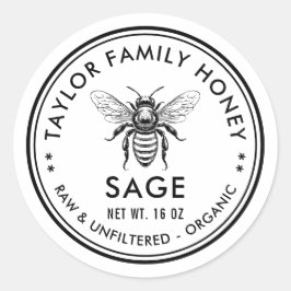 Adesivo Rótulo de mel de sálvia com abelha melífera