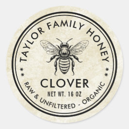Adesivo Rótulo de mel de trevo vintage com abelha melífera