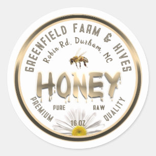 Adesivo Rótulo de Mel Dourado Metálico Flor Daisy