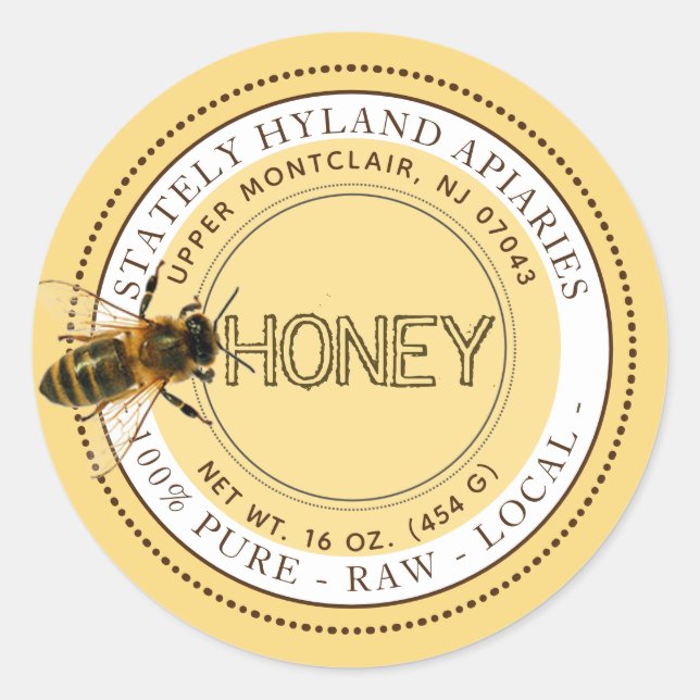 Adesivo Rótulo de Mel Editável Curioso (Amarelo) (Frente)