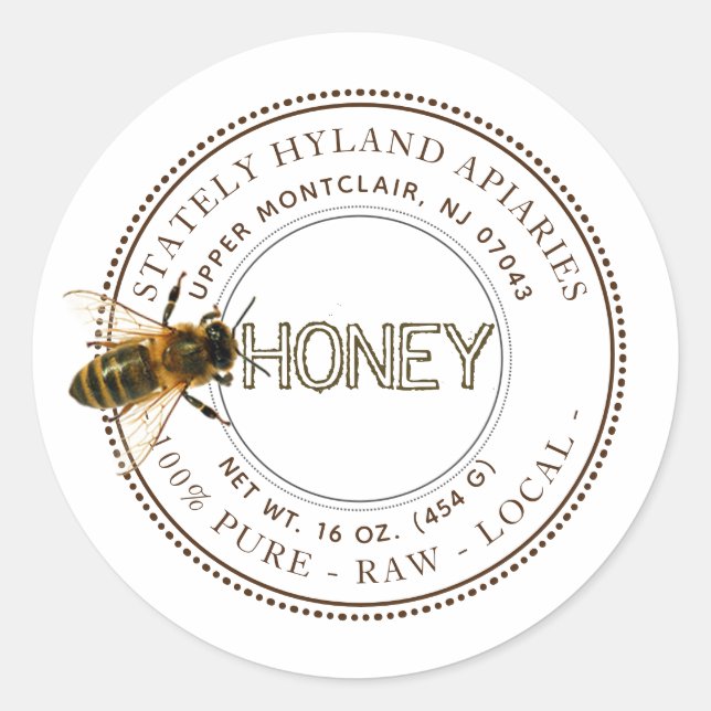 Adesivo Rótulo de Mel Editável de Abelhas Curiosa (Branco) (Frente)